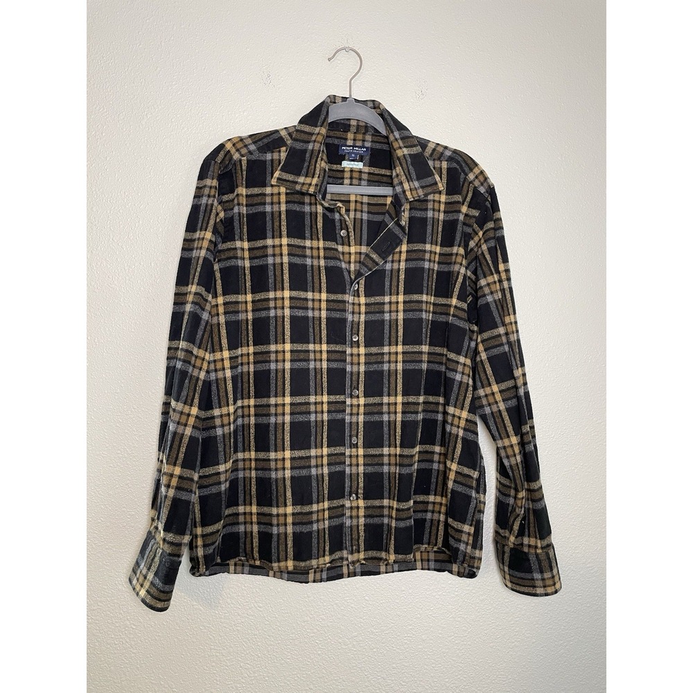 Peter Millar Crown Crafted Mens Japanese Flannel Plaid Button‎ Shirt Size XL